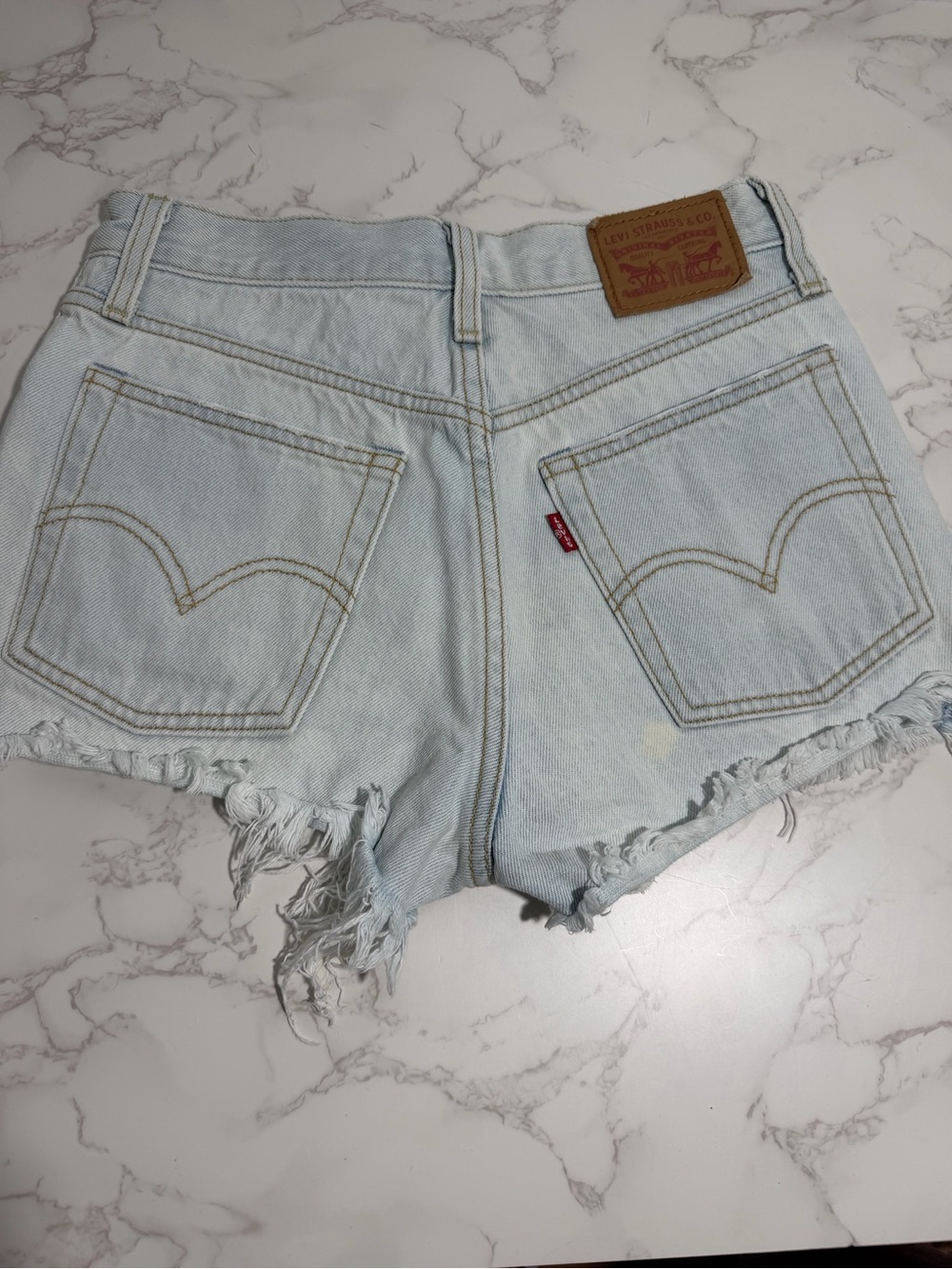 Vintage Y2K Levi's Light Blue Distressed Cut-Off Denim Shorts - 24 - Picture 3 of 11